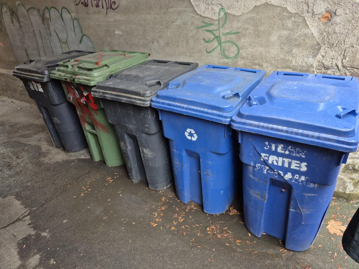 9 Poubelles en plastique sur roulettes